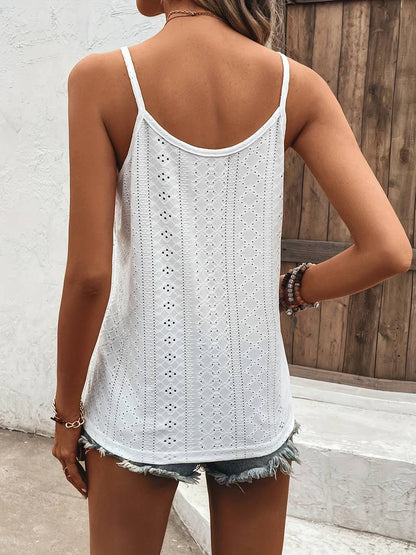 Summer Top - Eyelet - Spaghetti Straps - Sleeveless Top - Women's Tops-Fashion Nora