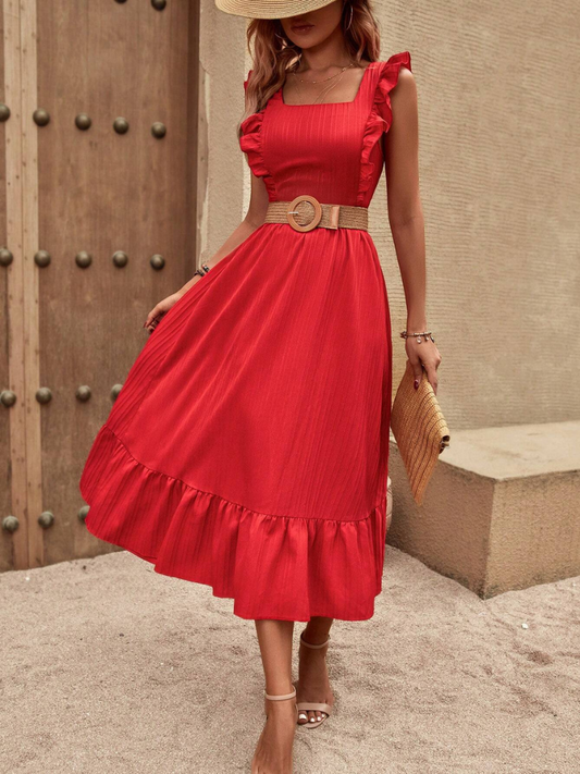 Sundress, Red, Ruffle, Summer Dress, Long Dress-Fashion Nora