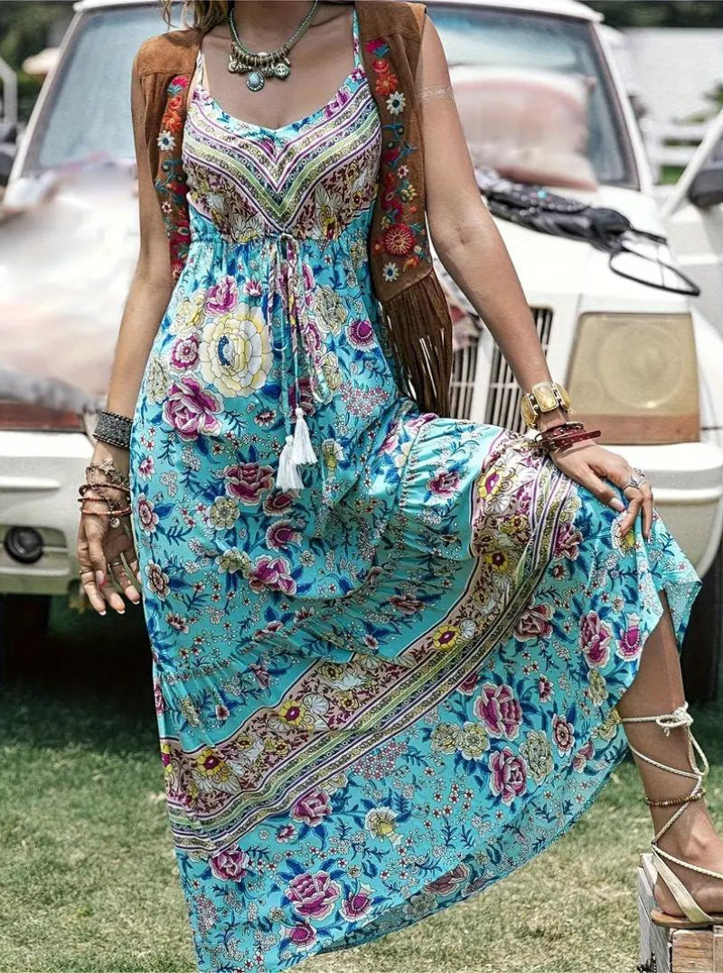 Sundress, Sleeveless, Boho, Floral Dress, Maxi Dress-Fashion Nora