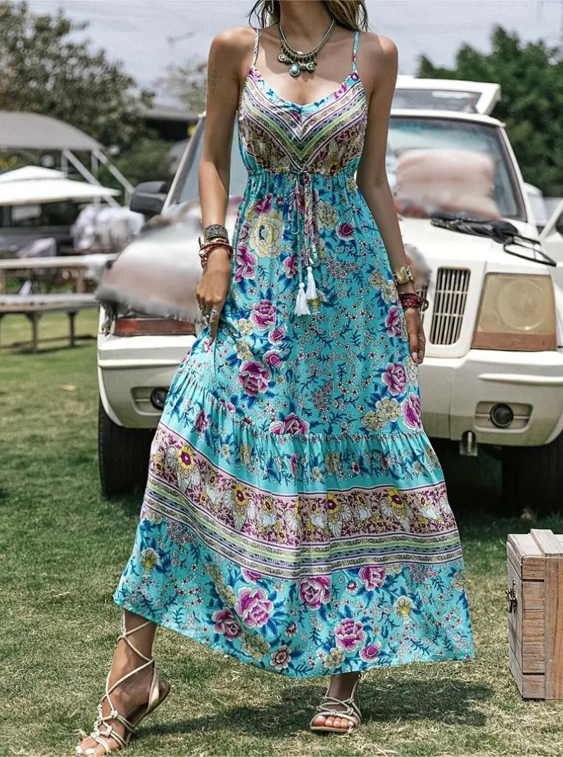 Sundress, Sleeveless, Boho, Floral Dress, Maxi Dress-Fashion Nora