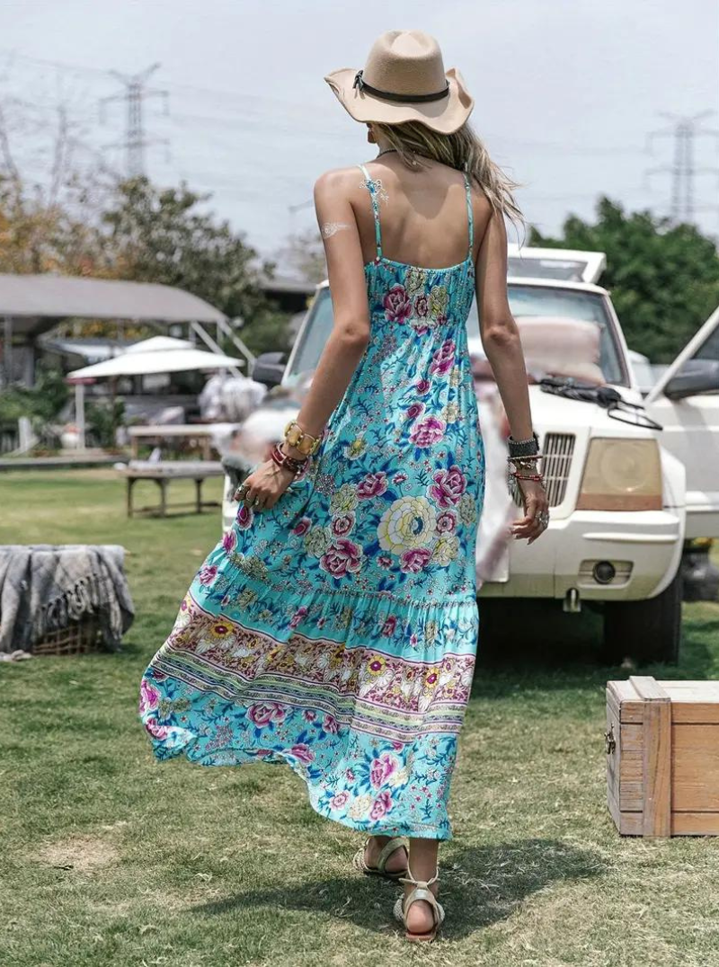 Sundress, Sleeveless, Boho, Floral Dress, Maxi Dress-Fashion Nora