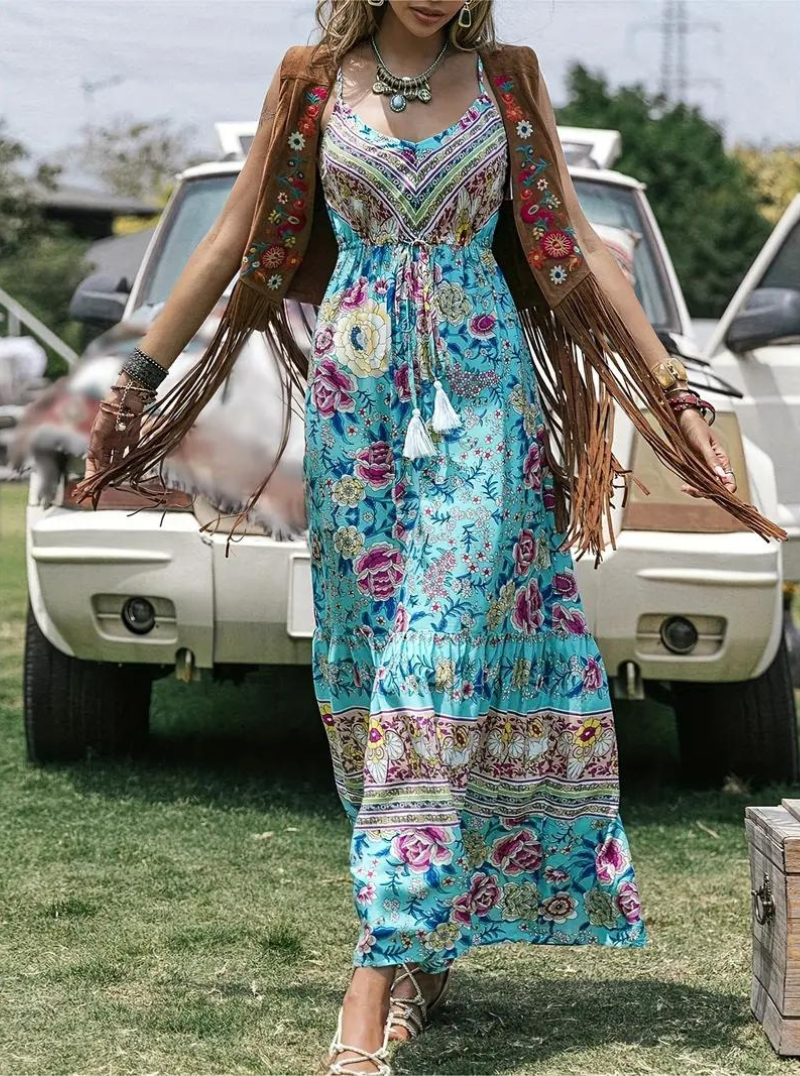 Sundress, Sleeveless, Boho, Floral Dress, Maxi Dress-Fashion Nora