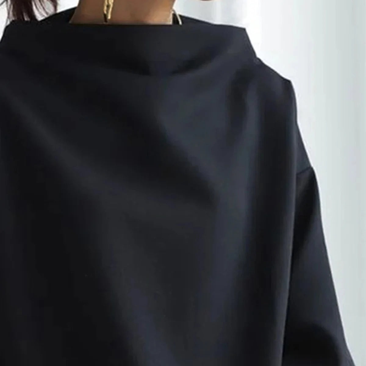 Sweater | High Neck | Black | Oversized Pullover | Women's Clothing-Fashion Nora