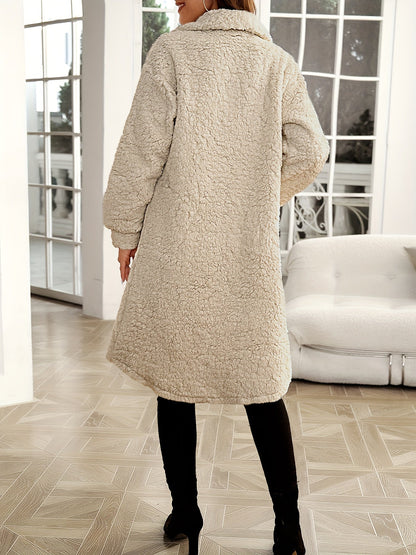 Teddy Coat | Long | Single Breasted | Faux Fur Coat | Women's Coat-Fashion Nora