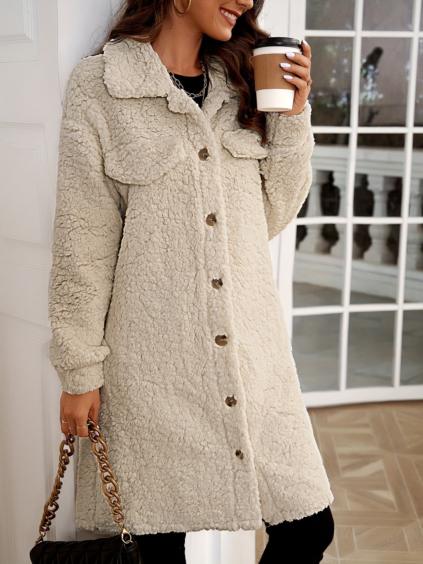 Teddy Coat | Long | Single Breasted | Faux Fur Coat | Women's Coat-Fashion Nora