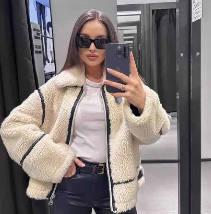 Teddy Fleece Jacket - Oversized - White - Teddy Coat - Women's Winter Jacket-Fashion Nora