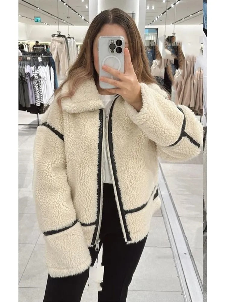 Teddy Fleece Jacket - Oversized - White - Teddy Coat - Women's Winter Jacket-Fashion Nora