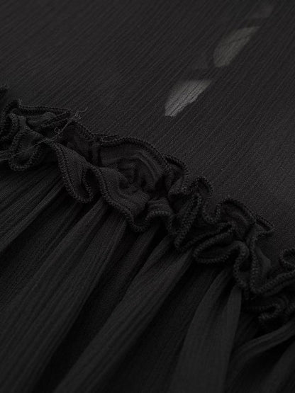 Tie Front Top - Ruffle - See Through - Chiffon Top - Women's Top-Fashion Nora