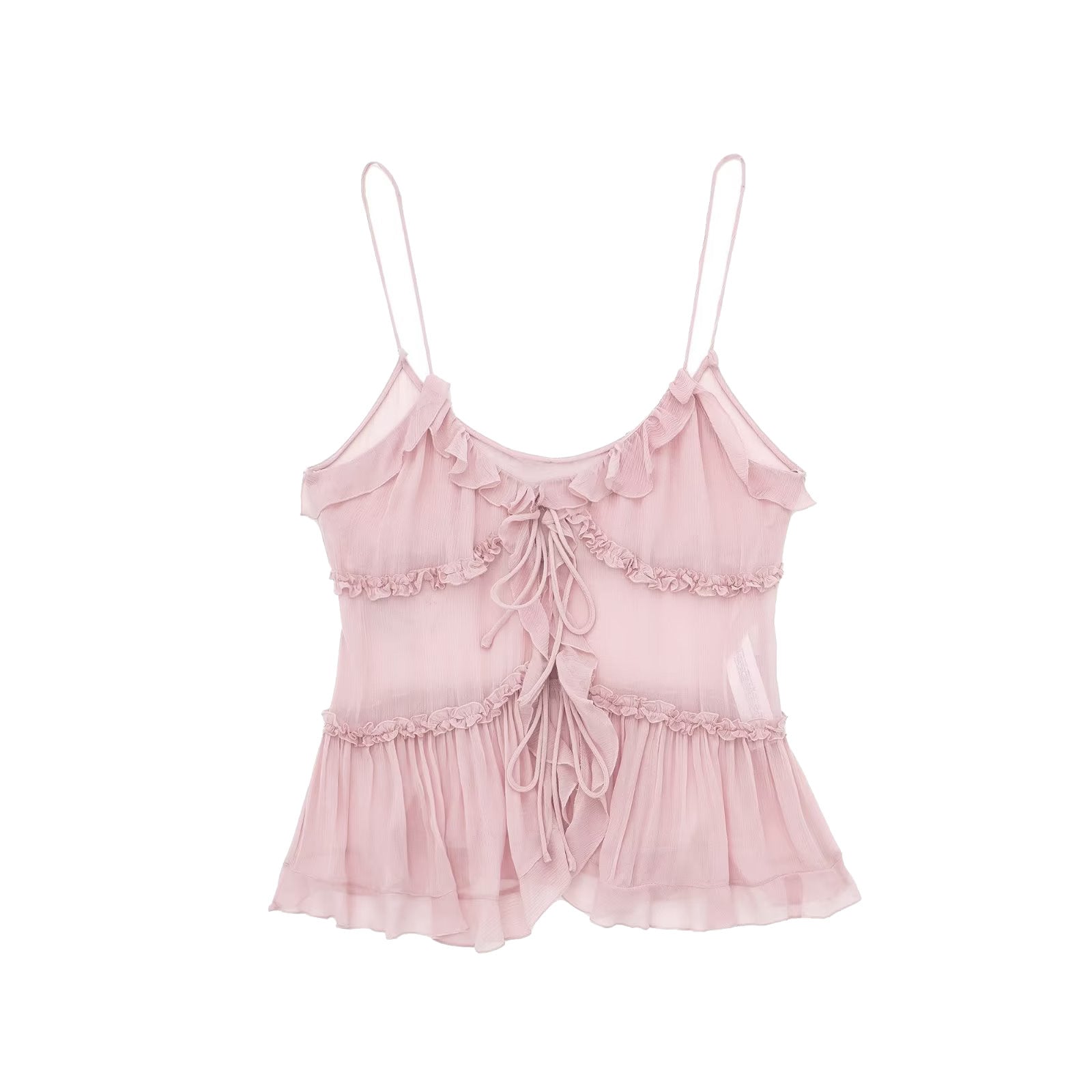 Tie Front Top - Ruffle - See Through - Chiffon Top - Women's Top-Fashion Nora