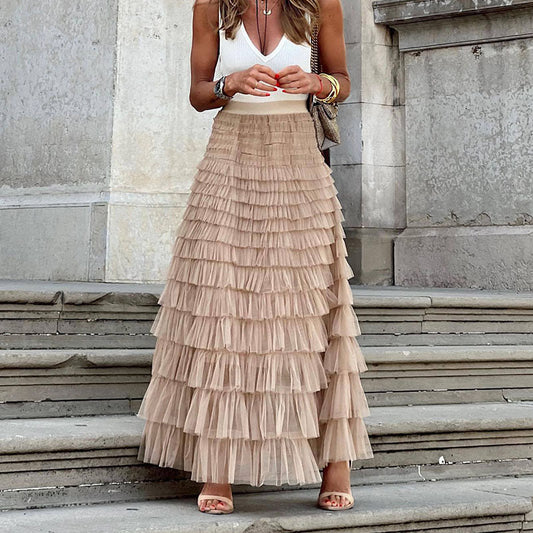 Tulle Skirt | High Waisted | Elastic Waist | Ruffle Skirt | Maxi Skirt-Fashion Nora