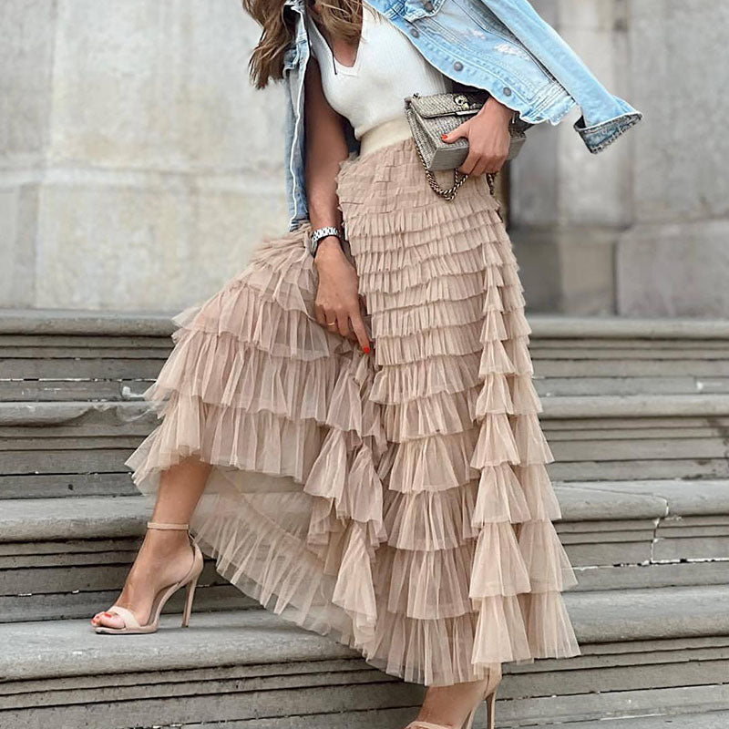 Tulle Skirt | High Waisted | Long | Ruffle Skirt | Maxi Skirt-Fashion Nora