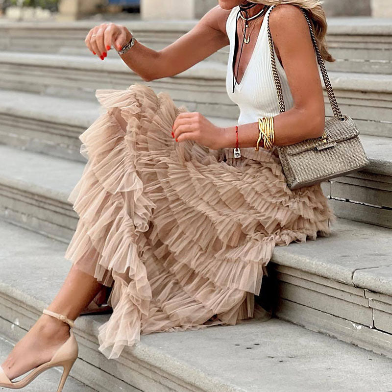 Tulle Skirt High Waisted Long Ruffle Skirt Maxi Skirt Fashion Nora