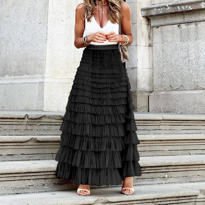 Tulle Skirt | High Waisted | Long | Ruffle Skirt | Maxi Skirt-Fashion Nora