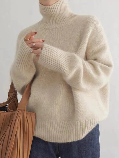 Turtleneck Jumper - Knitted - Roll Neck - Cashmere Sweater - Women's Knitwear-Fashion Nora