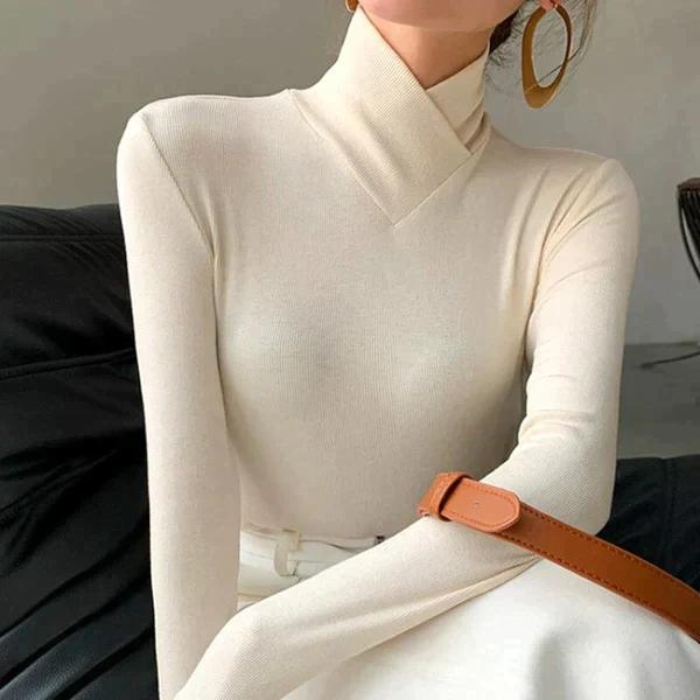 Turtleneck - Women's Elegant Long Sleeve Slim Fit Standing Collar Blouse-Fashion Nora