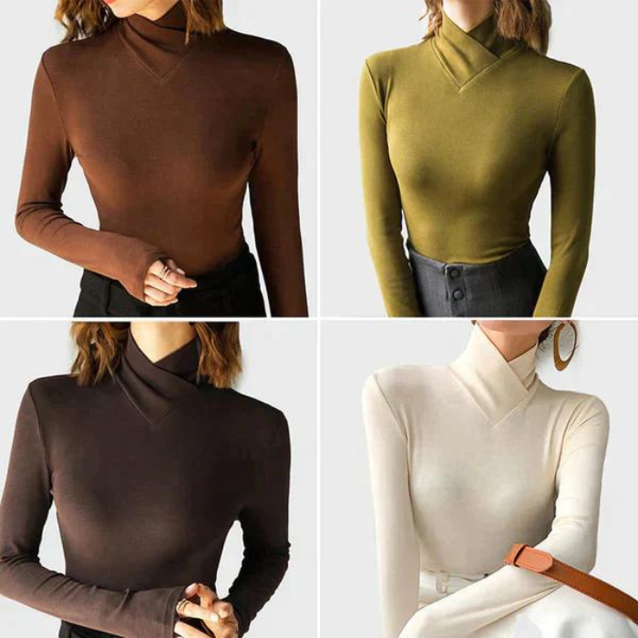 Turtleneck - Women's Elegant Long Sleeve Slim Fit Standing Collar Blouse-Fashion Nora