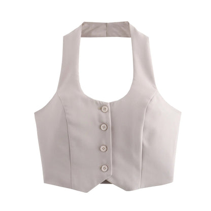 Two-Piece Set | Halterneck | Wide Leg | Pants and Vest Set | Women's Clothing-Fashion Nora