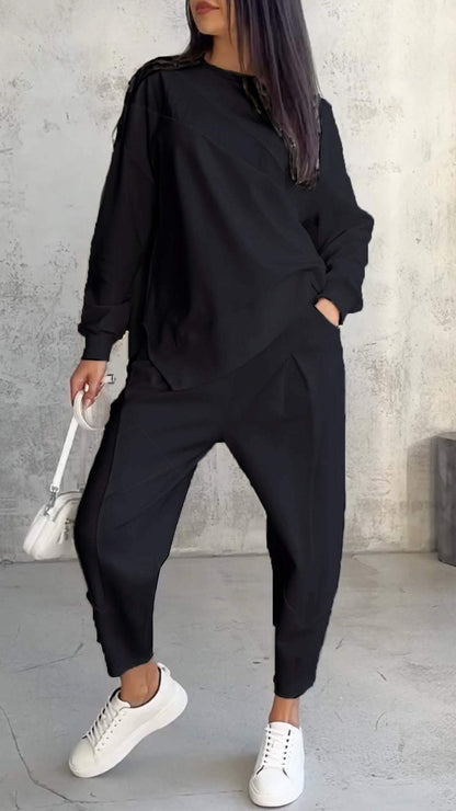 Two-Piece Set - Loose Fit - Long Sleeve - Co-Ord Set - Women's Clothing-Fashion Nora