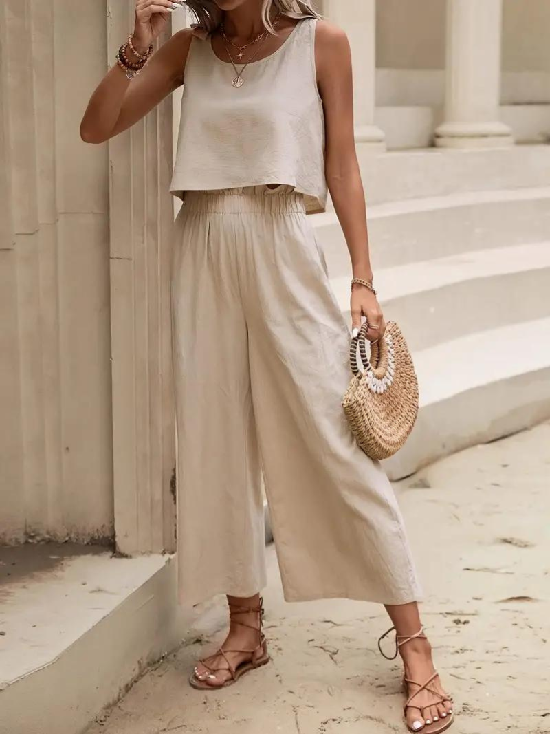 Two Piece Set Matching Loose Fit Wide Leg Pants Summer Clothes Fashion Nora