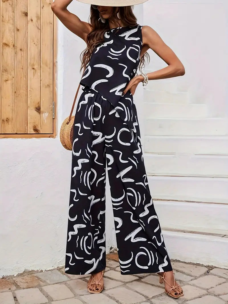 Two Piece Set - Wide Leg - High Waist - Matching Set - Women's Clothing-Fashion Nora