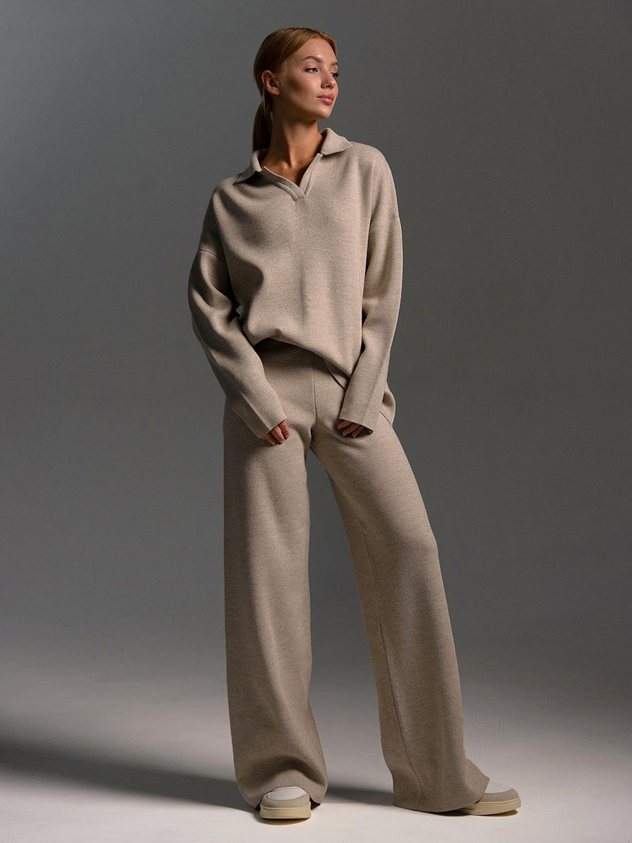 Two-Piece Set - Wide Leg - Long Sleeve - Co-Ord Set - Women's Loungewear-Fashion Nora