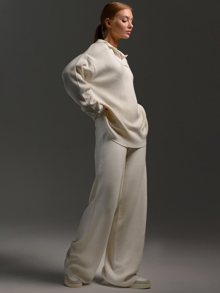 Two-Piece Set - Wide Leg - Long Sleeve - Co-Ord Set - Women's Loungewear-Fashion Nora