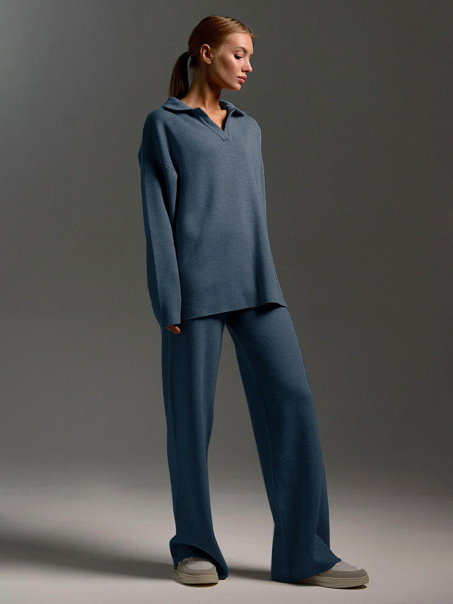 Two-Piece Set - Wide Leg - Long Sleeve - Co-Ord Set - Women's Loungewear-Fashion Nora