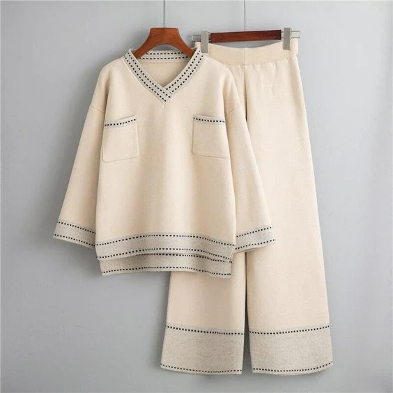 Two-Piece Set - Wide Leg - Long Sleeve - Jumper and Trousers Set - Co-Ord Set Women-Fashion Nora