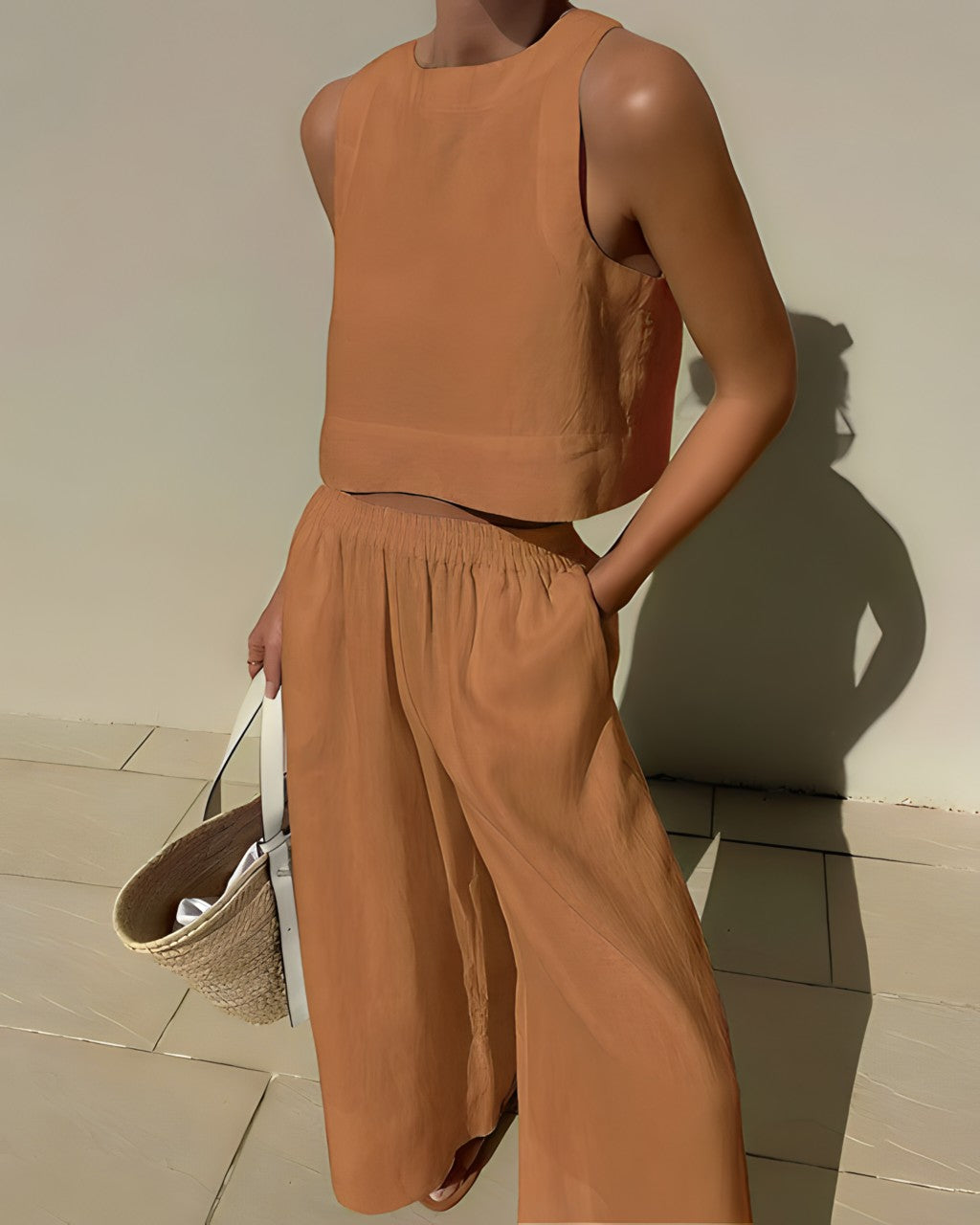 Two Piece Set - Women's Linen Wide Leg Pants and Top Summer Clothes-Fashion Nora