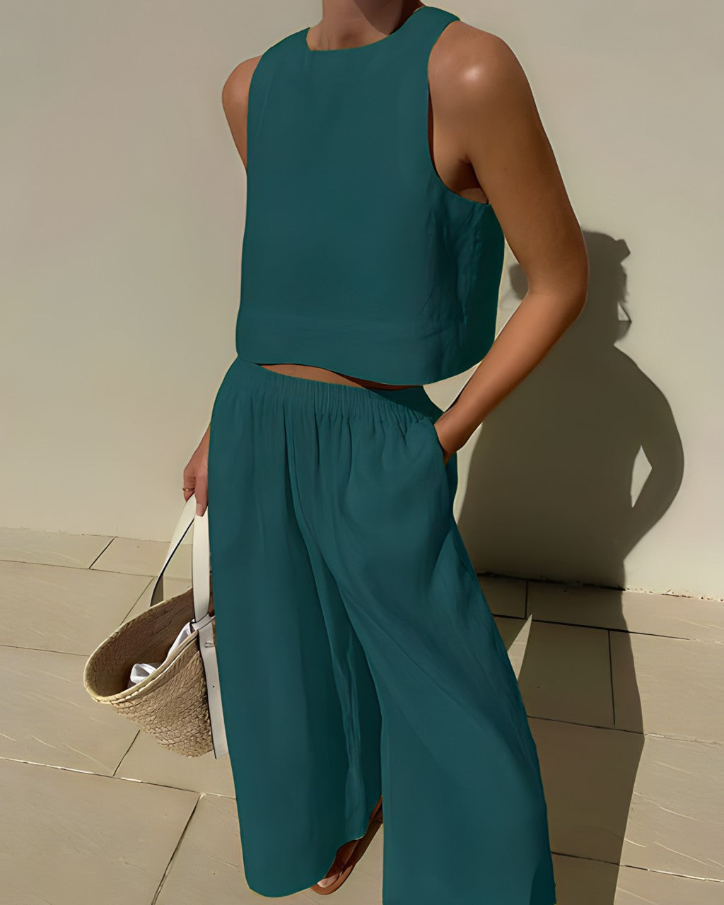 Two Piece Set - Women's Linen Wide Leg Pants and Top Summer Clothes-Fashion Nora