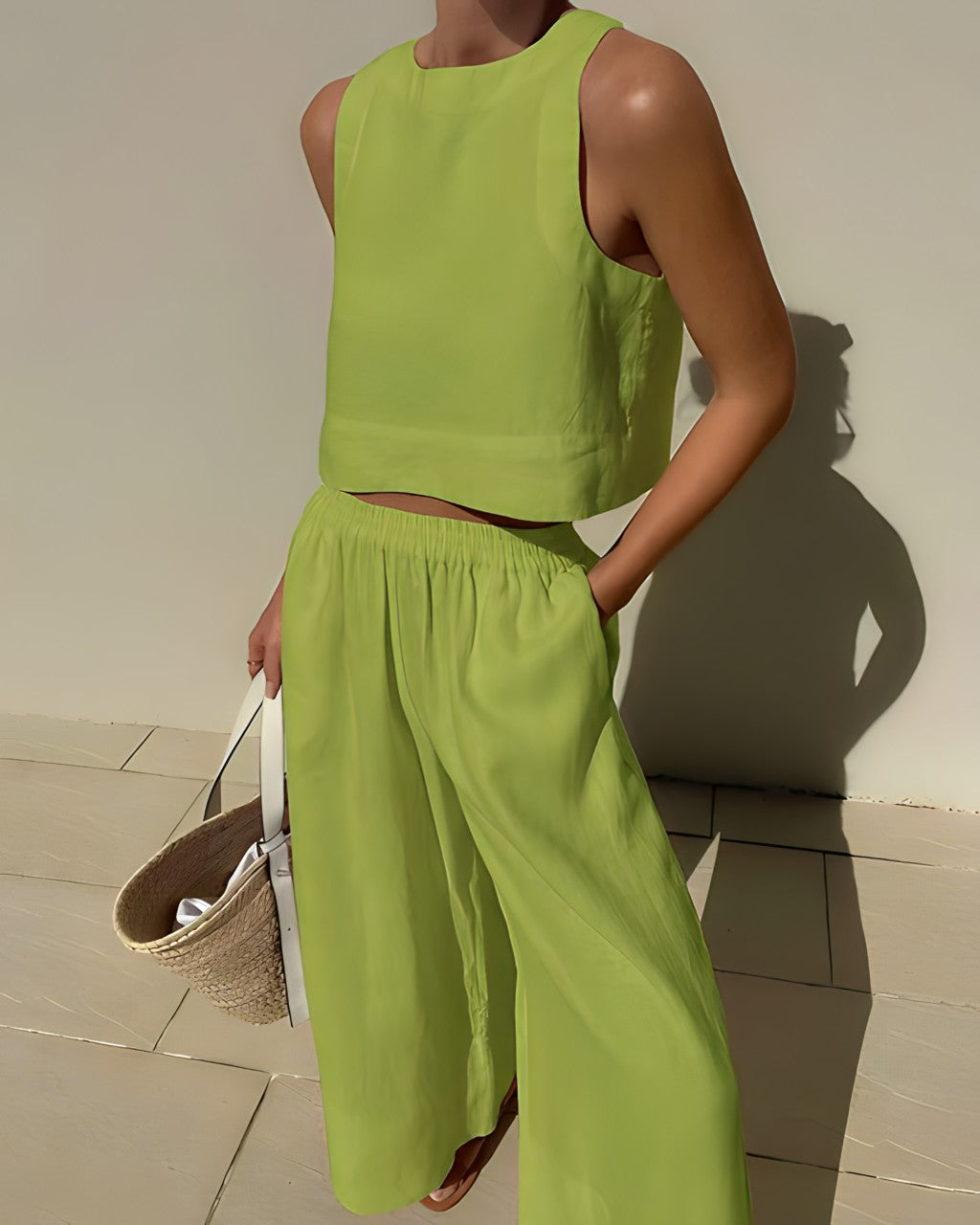 Two Piece Set - Women's Linen Wide Leg Pants and Top Summer Clothes-Fashion Nora