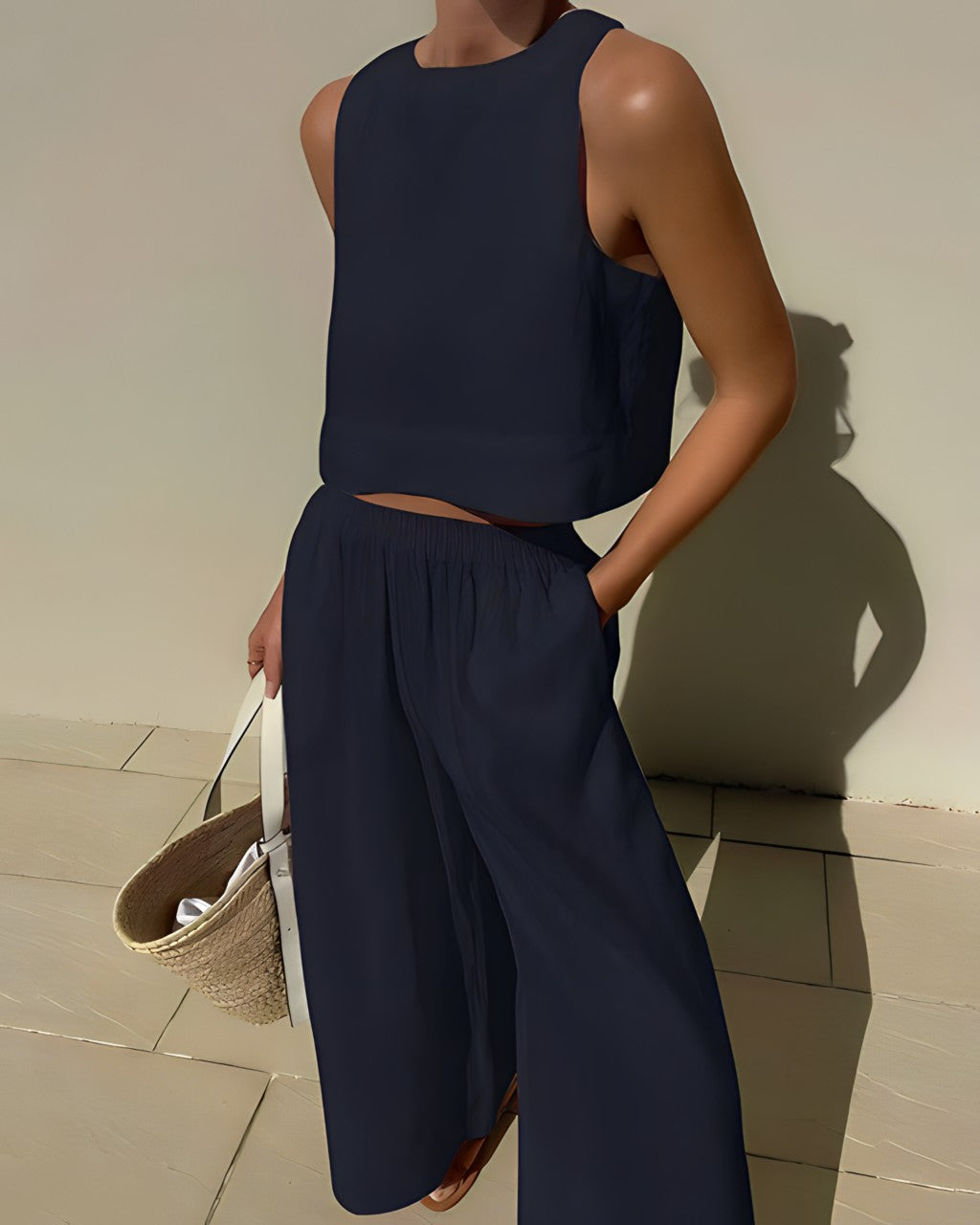 Two Piece Set - Women's Linen Wide Leg Pants and Top Summer Clothes-Fashion Nora