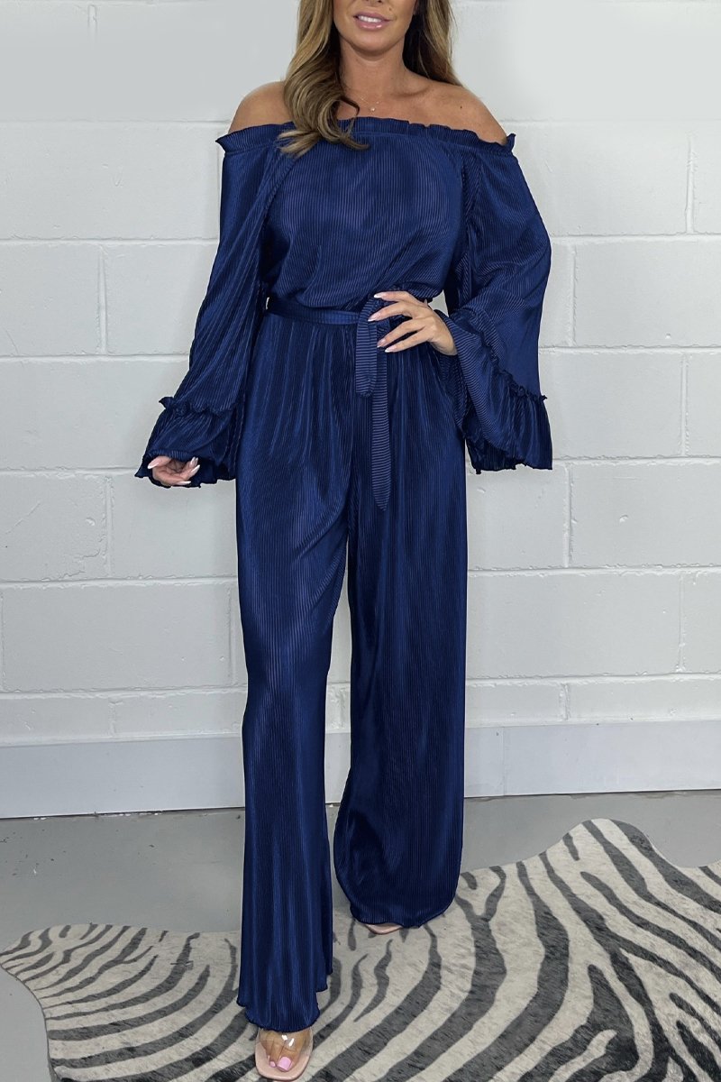 Velvet Jumpsuit | Long Sleeve | Wide Leg | Off-Shoulder Jumpsuit | Women's Clothing-Fashion Nora
