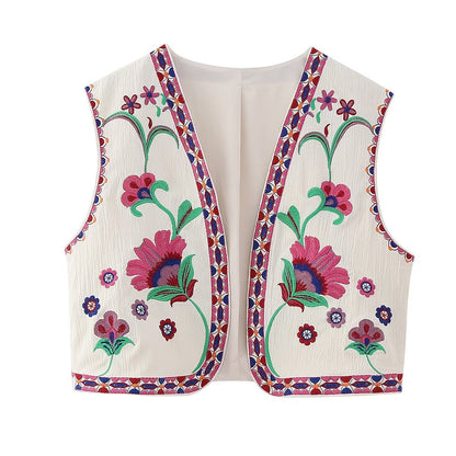 Vintage Vest | Flower | Open Front | Cropped Vest | Women's Vest-Fashion Nora