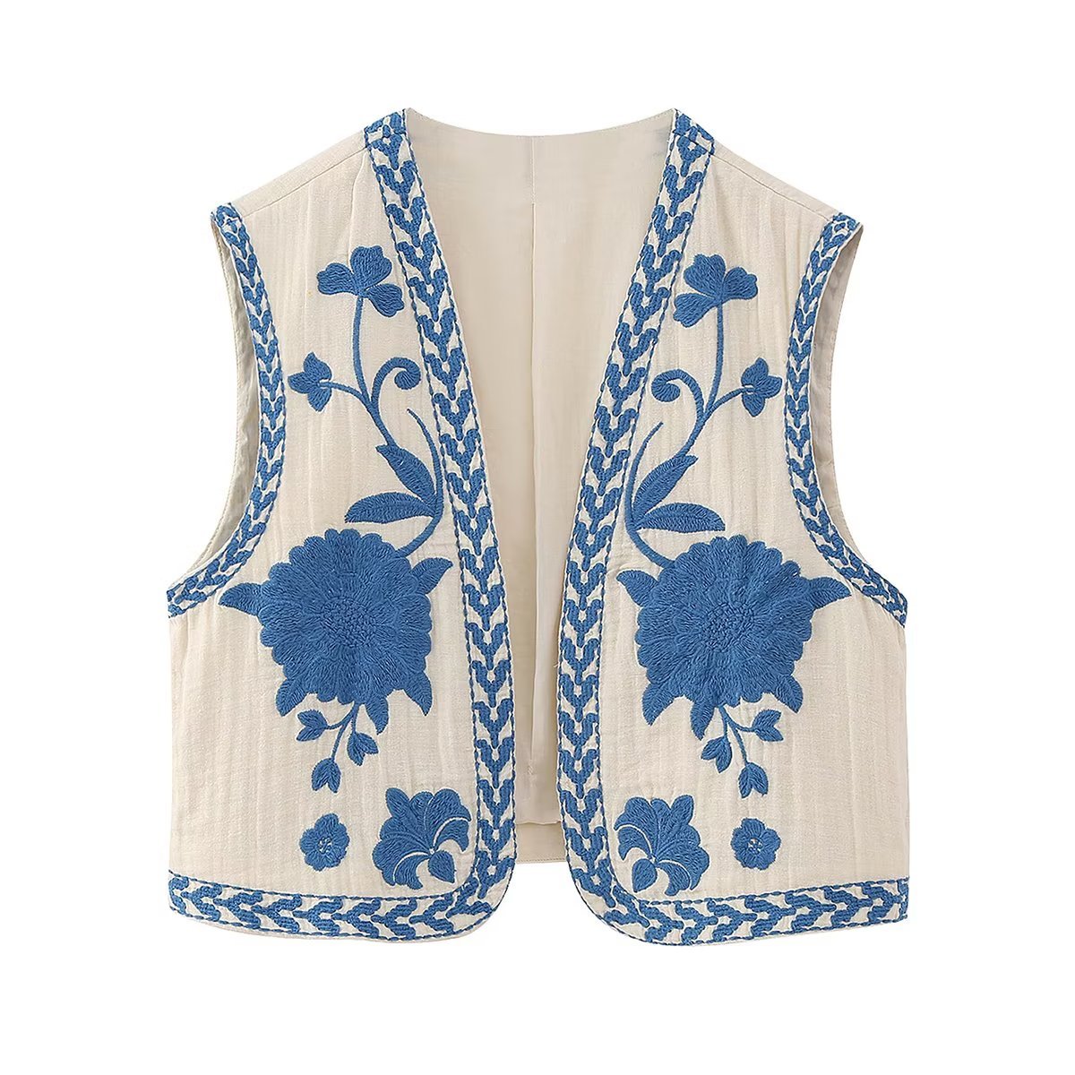 Vintage Vest | Flower | Open Front | Cropped Vest | Women's Vest-Fashion Nora