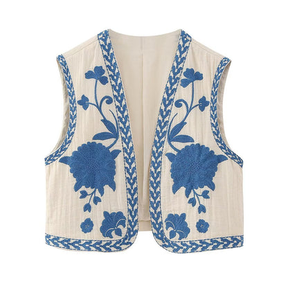 Vintage Vest | Flower | Open Front | Cropped Vest | Women's Vest-Fashion Nora