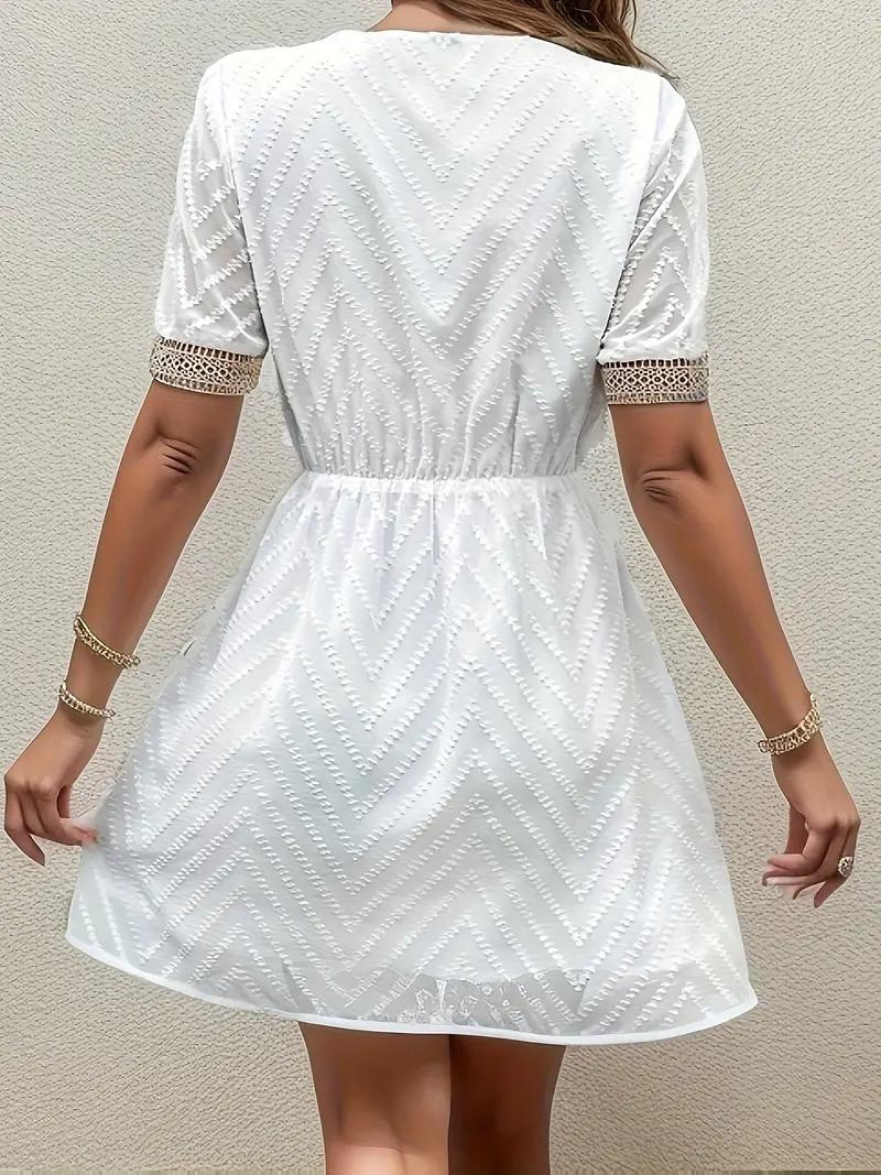 White Dress - Short Sleeve - V Neck - Summer Dress - Short Dress-Fashion Nora