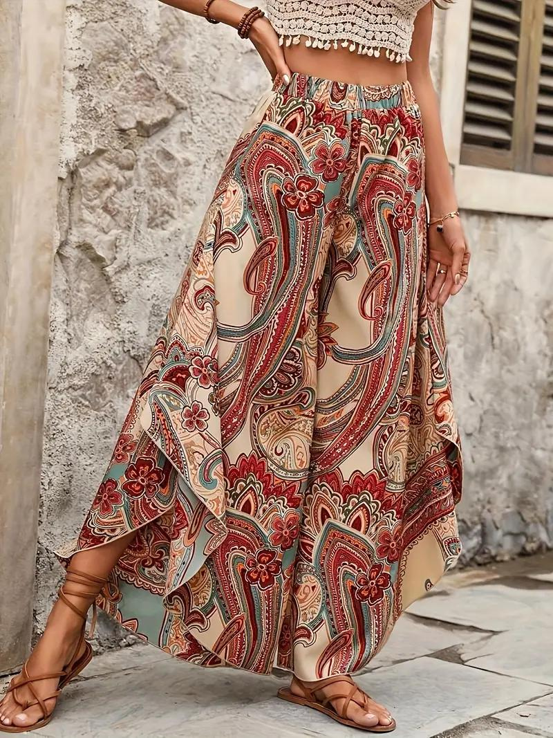 Wide Leg Pants Boho Style Paisley Print High Waisted Pants Sum Fashion Nora