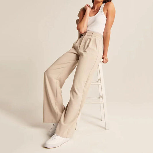 Wide Leg Pants - Pockets - Chic - High Waisted Pants - Wide Leg Slacks-Fashion Nora