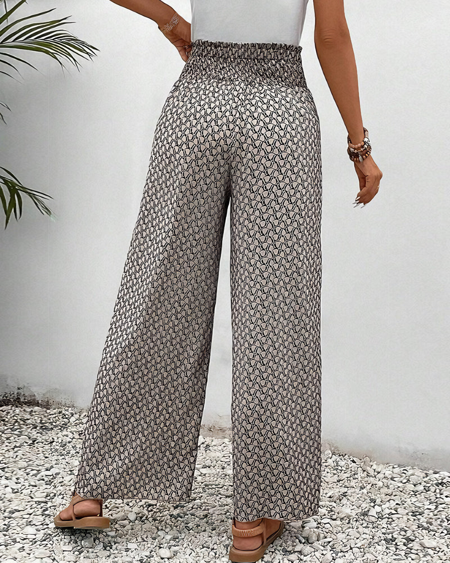 Wide Leg Pants - Shirred Waist - High Waist - Summer Pants - Women's Pants-Fashion Nora