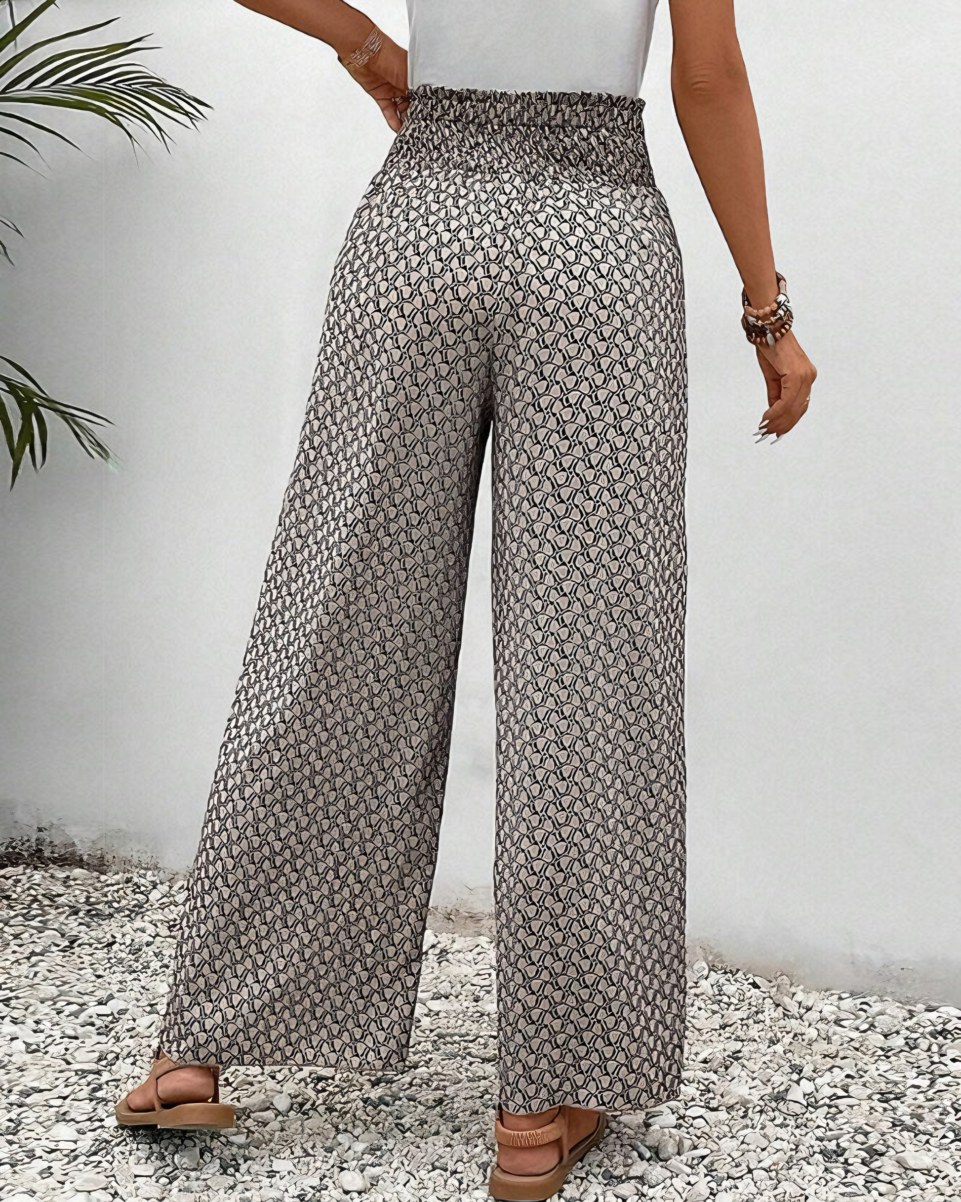 Wide Leg Pants - Shirred Waist - High Waist - Summer Pants - Women's Pants-Fashion Nora
