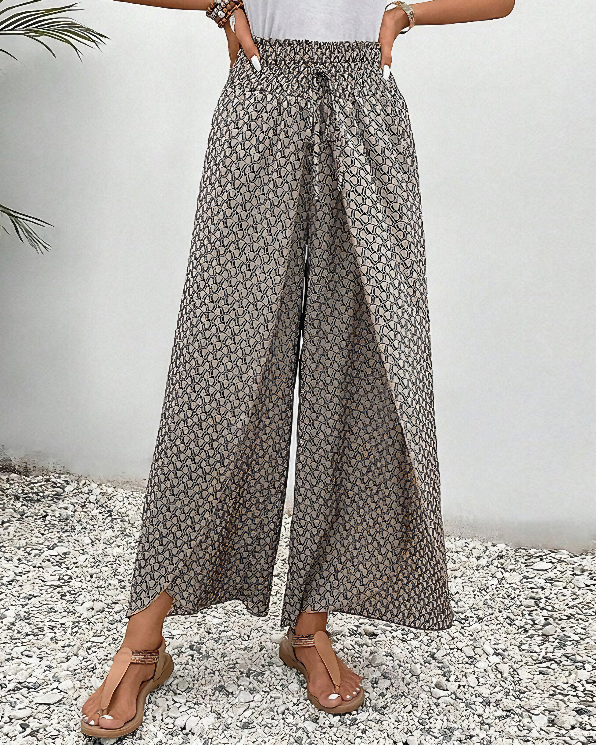 Wide Leg Pants - Shirred Waist - High Waist - Summer Pants - Women's Pants-Fashion Nora