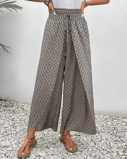 Wide Leg Pants - Shirred Waist - High Waist - Summer Pants - Women's Pants-Fashion Nora