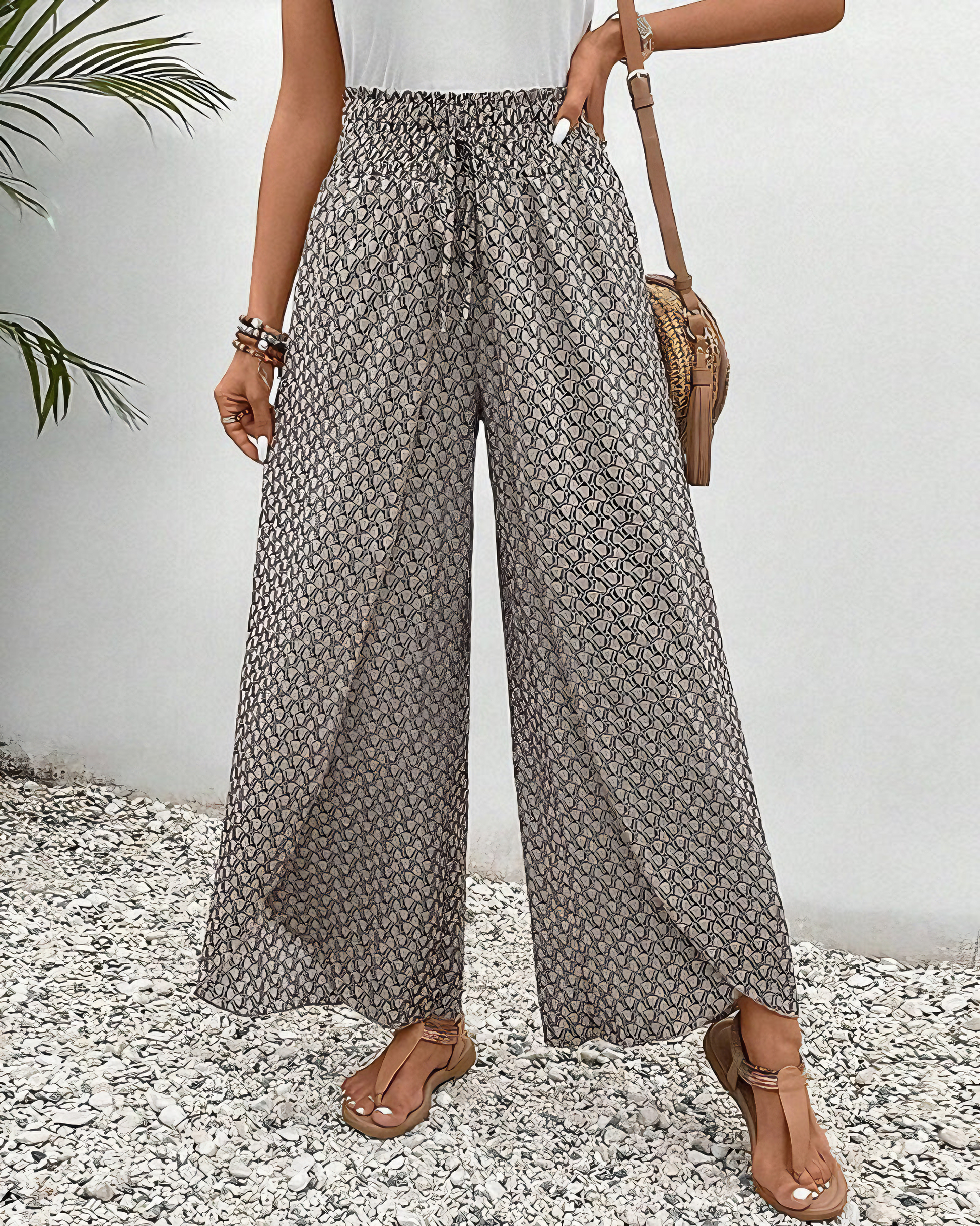 Wide Leg Pants - Shirred Waist - High Waist - Summer Pants - Women's Pants-Fashion Nora