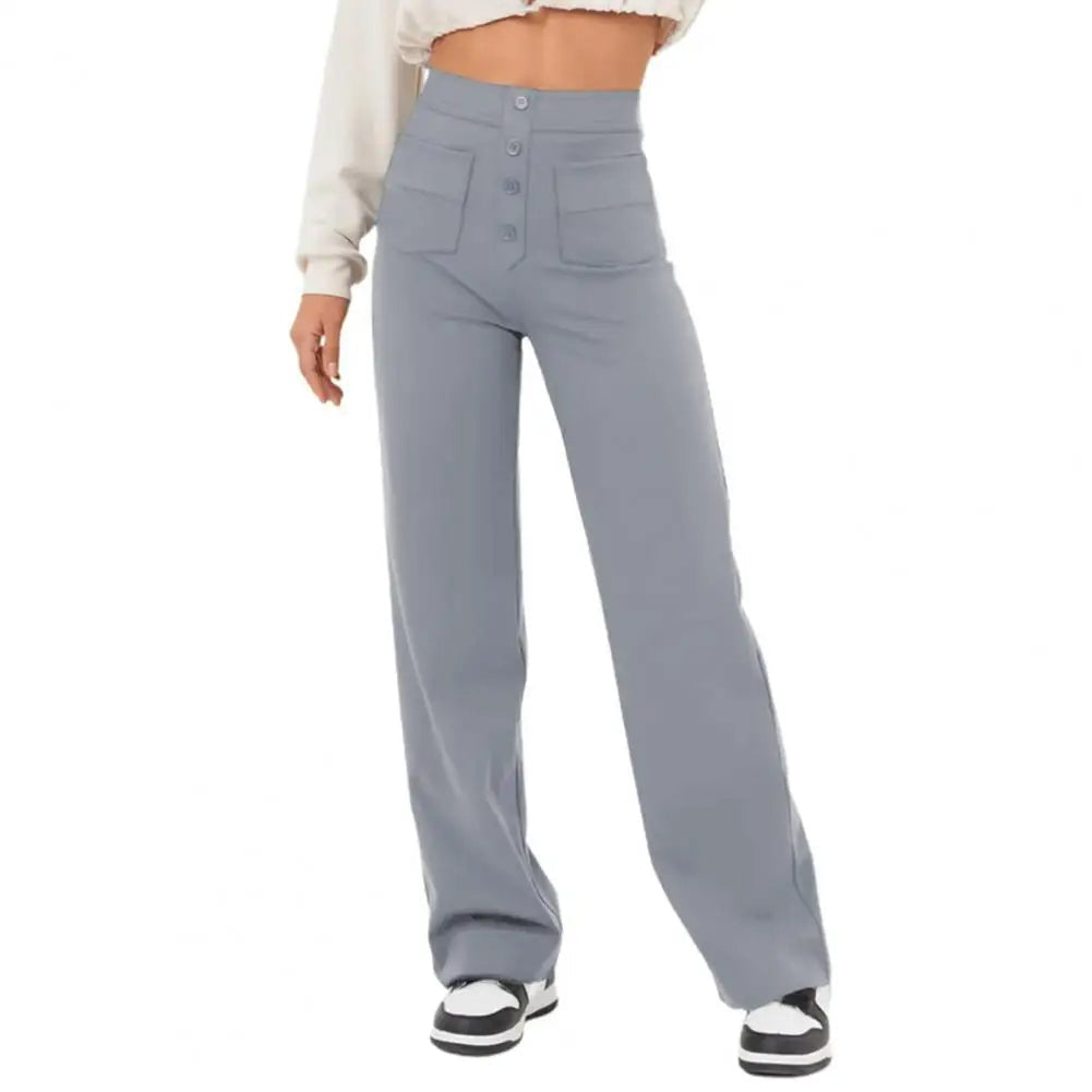 Wide Leg Pants | Stretch | Button-Up | High Waisted Pants | Women's Pants-Fashion Nora