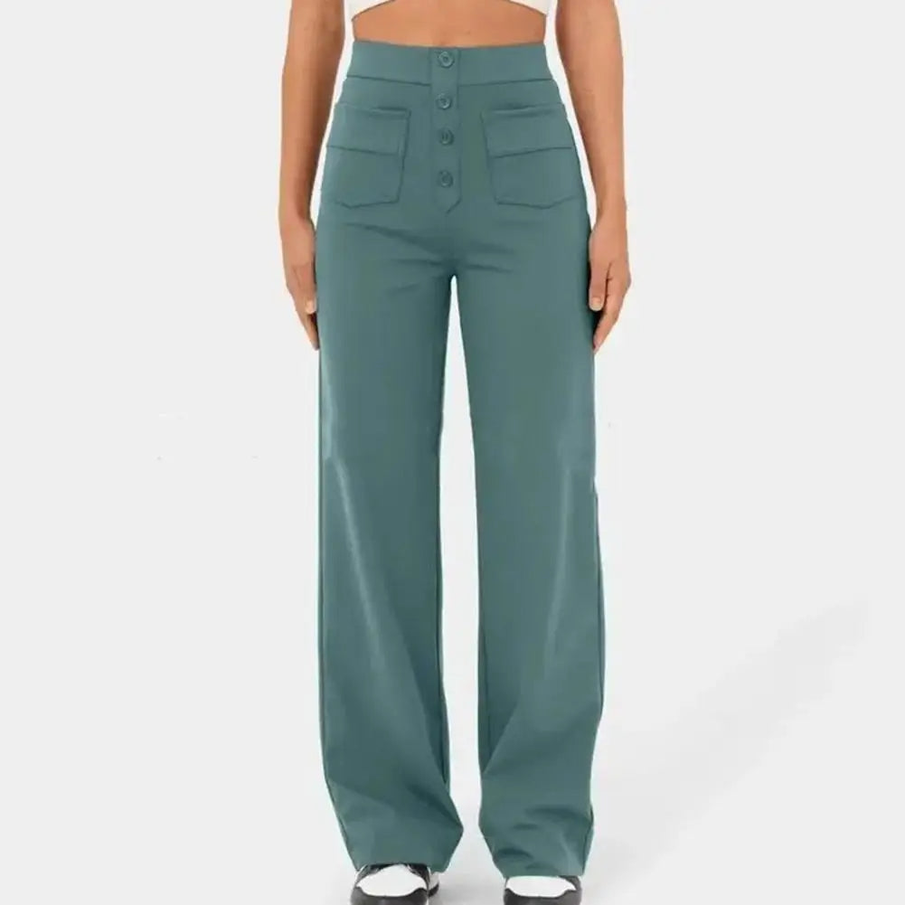 Wide Leg Pants | Stretch | Button-Up | High Waisted Pants | Women's Pants-Fashion Nora