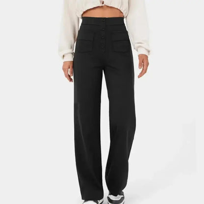 Wide Leg Pants | Stretch | Button-Up | High Waisted Pants | Women's Pants-Fashion Nora