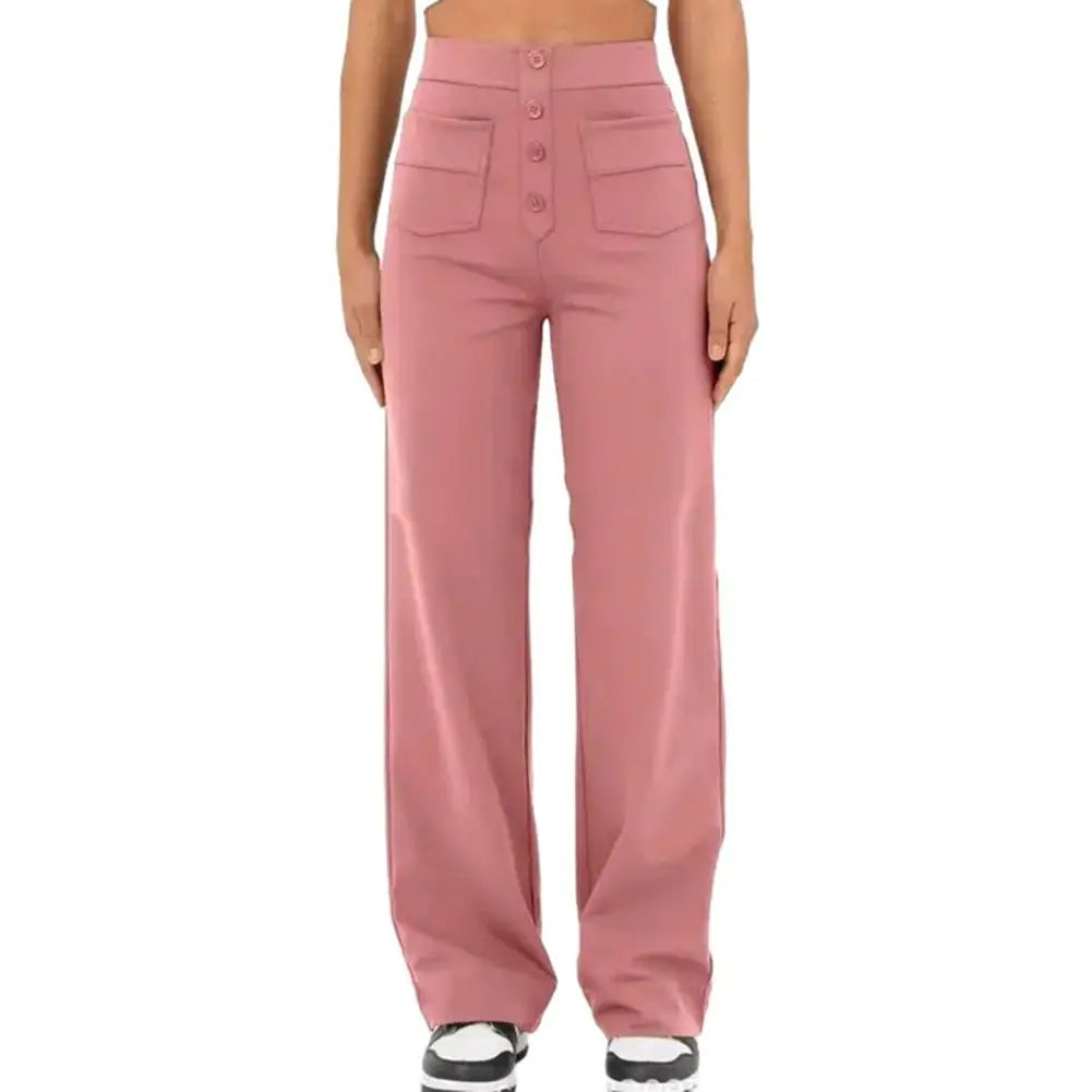 Wide Leg Pants | Stretch | Button-Up | High Waisted Pants | Women's Pants-Fashion Nora