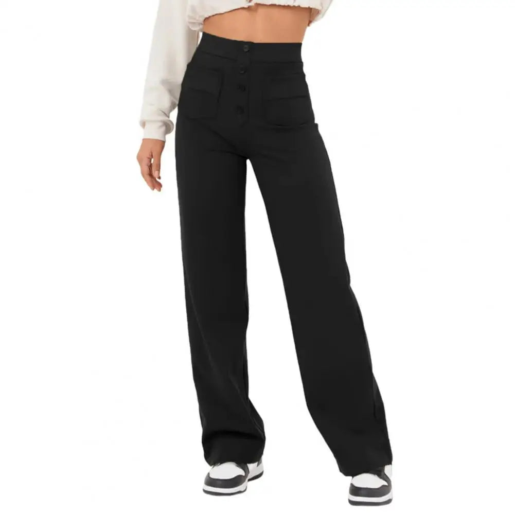 Wide Leg Pants | Stretch | Button-Up | High Waisted Pants | Women's Pants-Fashion Nora