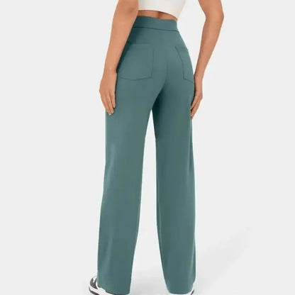 Wide Leg Pants | Stretch | Button-Up | High Waisted Pants | Women's Pants-Fashion Nora